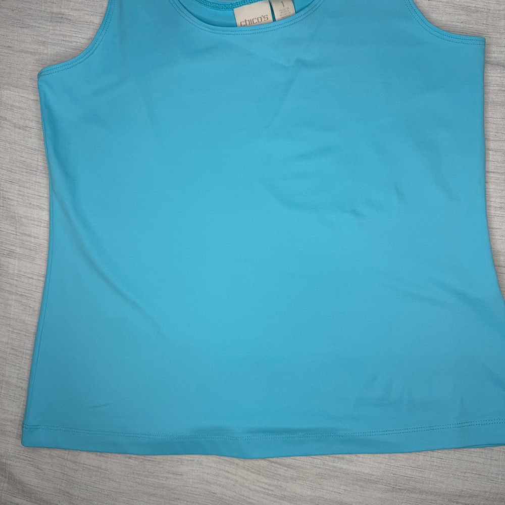 Chico's Women Size 1 (M) Turquoise Blue Tank Top Scoop Neck Stretch 4501759783 - Picture 4 of 10